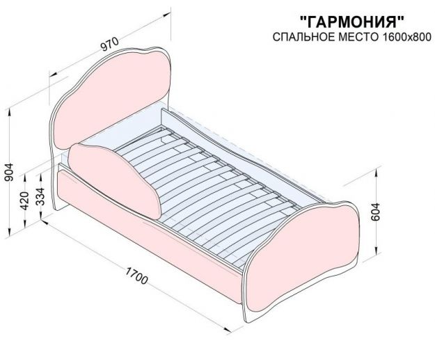 Кровать 160 Гармония 36 Светло-розовый (мягкий бортик)