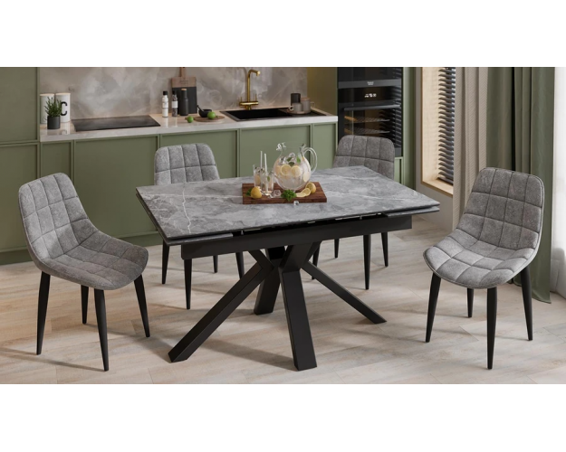 Стол обеденный Дерби тип 1 черный муар / серый мрамор