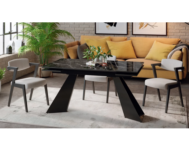 Стол обеденный Гермес черный муар / черный мрамор