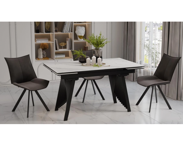 Стол обеденный Шелдон тип 1 черный муар / белый мрамор
